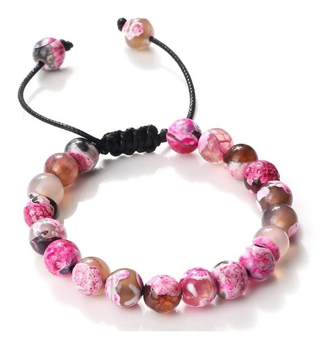 Pulsera De Piedra Natural De Ágata Rosa Protección Energía 