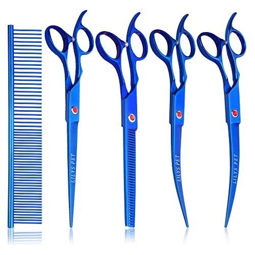 Tijeras 7.5 Para Zurdo Set 4u Para Peluqueria Canina Azul