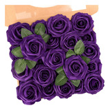Rosas Artificiales Realistas 25u Violetas Con Tallo Extraibl