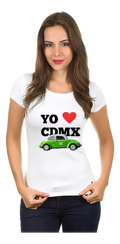 Playera Yo Amo Cdmx Df Para Mujer Vocho Taxi Verde Punch