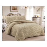 Cobertor Cubre Cama Sherpa 2 Plazas + 2 Fundas Beige