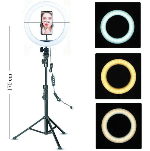 Aro De Luz Led 26cm Con Trípode Videos Fotos Profesional