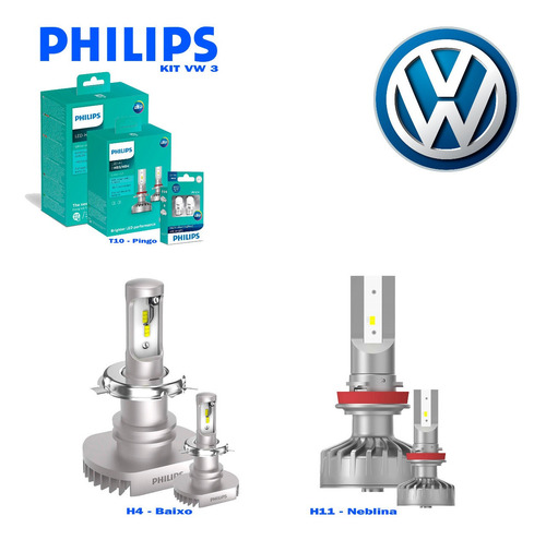 Kit Super Led Originais Philips Ultinon H4 Hb4 T10 - Vw