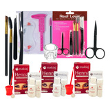 Kit Sobrancelha Profissional 3 Henna Pinça Paquimetro Rosa  