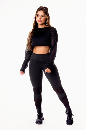 Conjunto Calça Legging Cropped De Tela Moda Fitness Academia