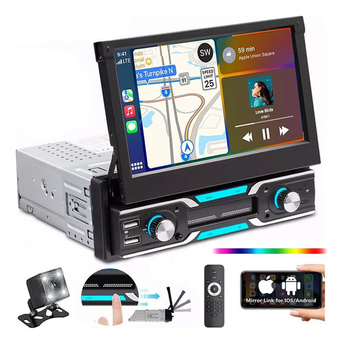 Auto Estéreo Mirrorlink Pantalla Retráctil Hd 1din 7in