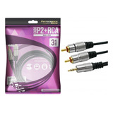 Cabo P2+rca Fitz - P2 Estereo X 2 Rca Macho Plug Metal - 3m