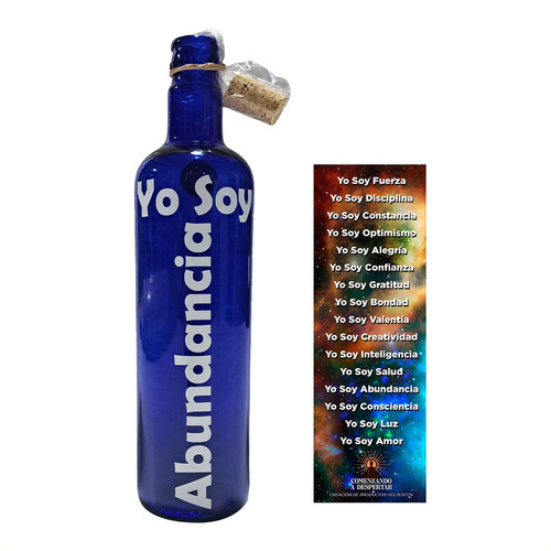 Botella De Vidrio Azul Con Corcho  Hooponopono Del Yo Soy