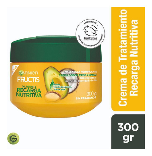 Mascarilla Fortificante Fructis Oil Repair 3 De 300 G.