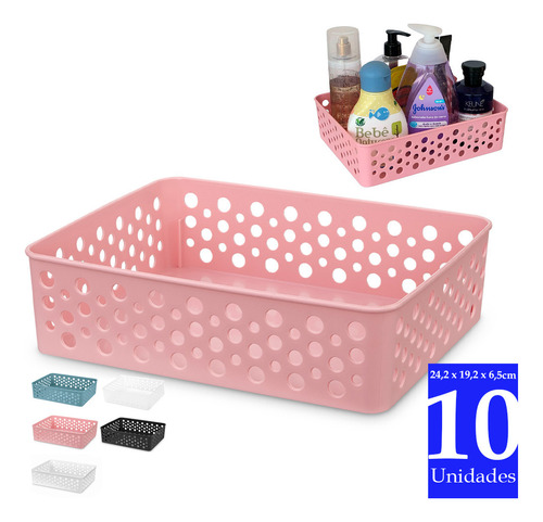 Kit 10 Cestinha Organizadora Média Gaveta Quarto Bebe Closet Cor Rosa