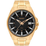 Relógio Orient Masculino Dourado Mgss1143 P1kx Fundo Preto Aço Luxo Grande
