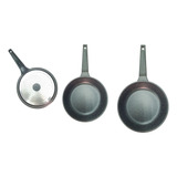 Set Sartenes Tipo Jade Iris Antiadherente Gas Inducción Color Negro