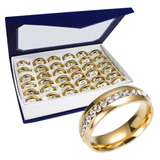 36 Alianças 6mm Com Strass Zirconia Aço Inox Atacado Dourado