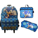 Kit Completo Mochila Sonic Infantil Juvenil Aulas Carrinho 