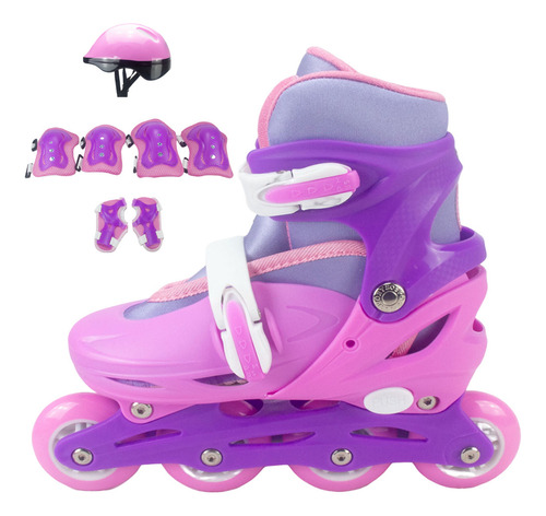Patins Roller  Infantil  Roxo 34 A 37 Menina + Kit Proteção