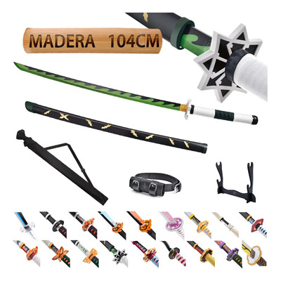 LUDEDE Sanemi Shinazugawa Madera Katana - 104cm Demon Slayer Anime Con Cinturón, Soporte y Bolsa - Espada Perfecta Para Cosplay, Colección | Envío gratis