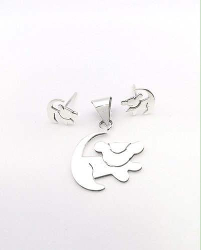 Dije Y Aretes Simba Rey León Disney Plata. 925