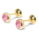 Aros Niña Circón Rosado 5mm Enchapado Oro 18k