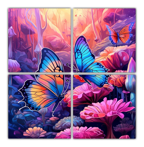 160x160cm Cuadro Lienzo Con Mariposas Coloridas En Paisaje A