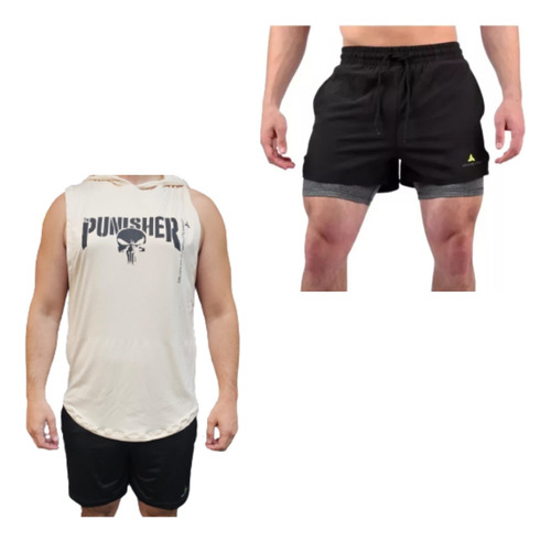 Musculosa Hombre Punisher Crudo + Short Con Calza Negro