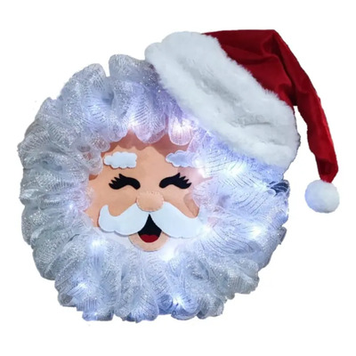 Corona Navideña *santa Claus Con Luz Led Adorno Puerta Blanco