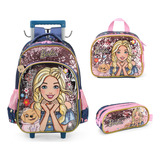 Kit Mochila Rodinhas C/ Alças Costas Barbie Pet Veterinária