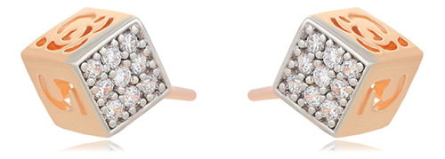 Aretes Oro 14k Lam Swarovski Cubo Broquel Regalo Dama Fino