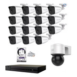 Kit 15 Cámaras Bala Ip 4mp, Nvr 16ch 4k 1 Ptz 4mpx Poe 2tb