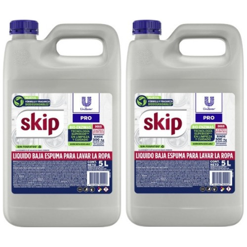 2 Bidones De Jabón Líquido Skip Baja Espuma Unilever 5 Lts