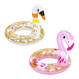 Salvavidas Dona Inflable Infantil Flamingo Brillos 2 Pz