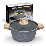 Olla Cacerola Antiadherente 24 Cm Con Tapa Cookify 4.2 Lts. | Stone-tech Series | Libre De Pfoa, Cocción Uniforme, Mango Ergonómico. Color Mármol Gris
