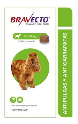 Bravecto Perros 10 A 20kg 500mg Antipulgas Garrapatas 3 Mese