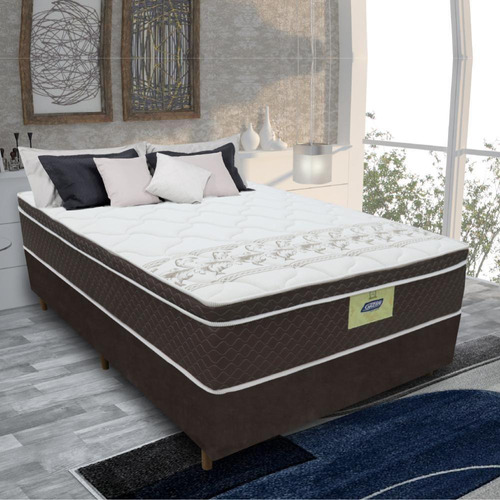 Cama Box Casal Colchão Rubi Gazin 138x188x70cm Marrom/branco