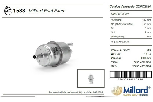 Filtro Gasolina Millard Mf1588 Con Retorno Jeep Wagoneer  Foto 3