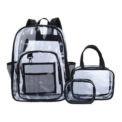 Tethram Conjunto De Tres Piezas De Mochila Impermeable,Mochila Transparente Mochila Transparente Para Mujer O Hombre Mochila De Pvc Transparente Mochila Escolares Impermeable Grande Color Negro | MercadoLibre