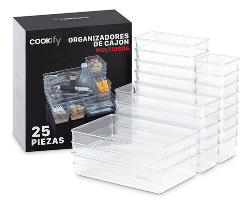 Set De 25 Contenedores Organizadores De Cajones Cookify: Variedad De Tamaños Ideales Para Cocina, Joyería, Oficina, Baño Y Más.