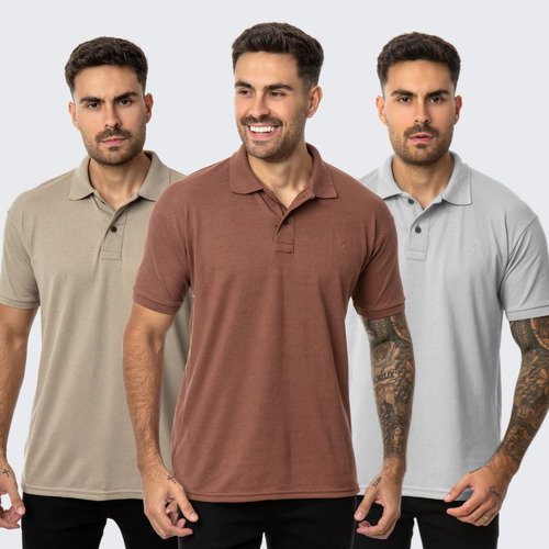 Kit 3 Camisas Masculinas Polo Piquet Casual Alta Qualidade