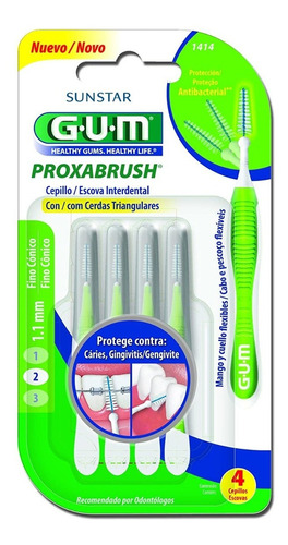 Cepillo Interdental Gum Proxabrush 1414 Fino Cónico 4 U