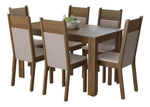 Juego De Comedor Bahamas Con 6 Sillas Marron/crema/beige