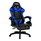 Cadeira Gamer Giratória Nsx Reclinável Estofado Azul Couro