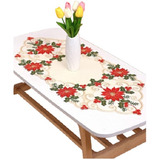 Mantel De Mesa Navideño Crema Bordado Nochebuena 40x90cm