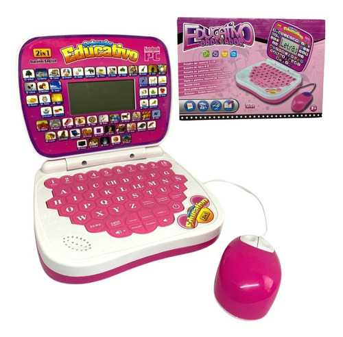 Computador Portátil Mouse Didáctico Infantil Educativo Rosa