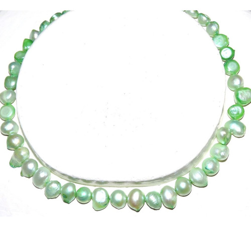 Collar  Perla Cultivada 10-11 Mm Verde Agua Dulce 