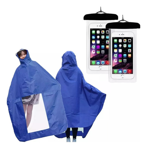 X2 Poncho Impermeable Lluvia + X2 Fundas Sumergibles Celular