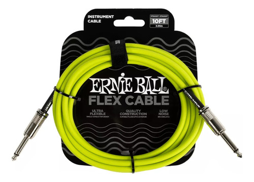 Cable De Plug 6.3mm Macho/macho Ernie Ball 3.048 Mts., Verde