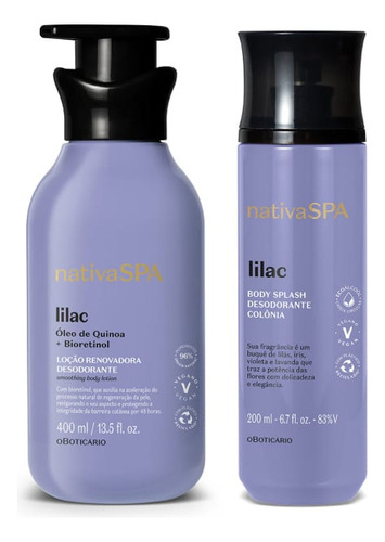  Kit Oboticário Nativa Spa Lilac Loção Corporal + Body Splash Fragrância Neutro