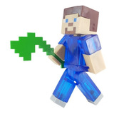Figura Juguete Steve Armadura Azul Diamante Minecraft Hacha 
