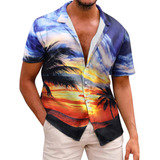 Camisa De Praia Masculina Havaiana De Manga Curta Z Estampad