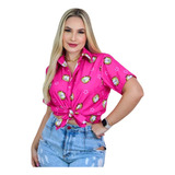 Camisa Blusa De Botões Feminina Masculina Estampa Garfield