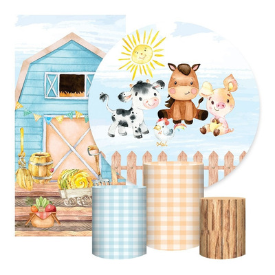 Kit Painéis + Trio Capa Cilindro Casado Fazendinha Azul